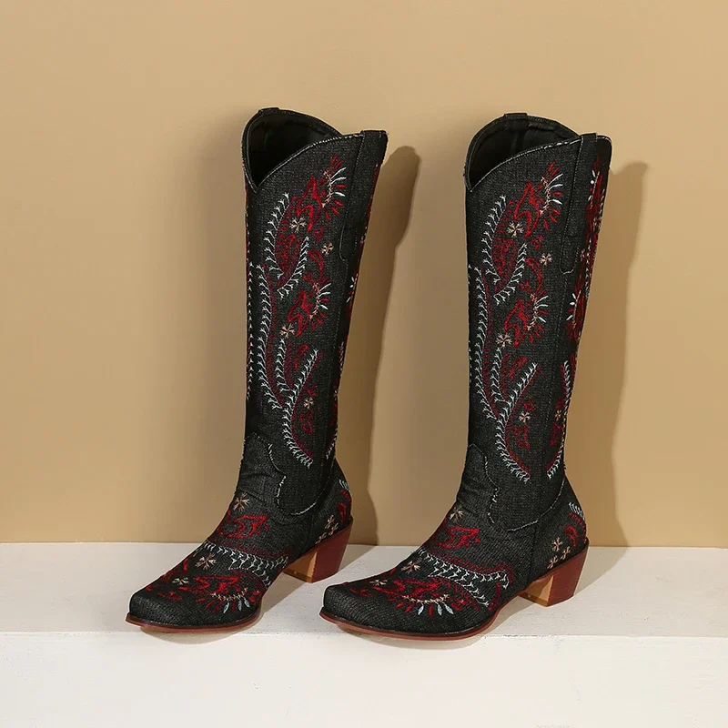 Blue Denim Western Cowgirl Kne - Embroidery Jeans 评论和价格