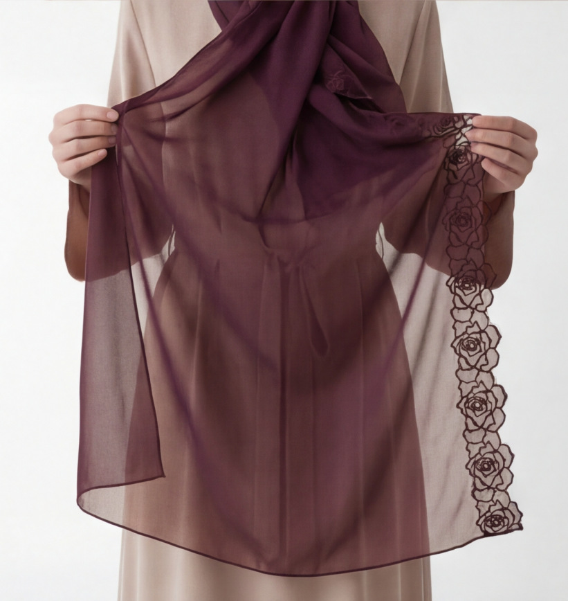 Purple Chiffon Hijab Shawls Wo - Embroidery Hijab 评论和价格