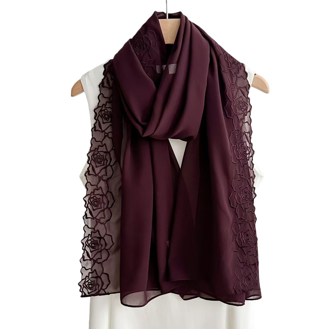 Purple Chiffon Hijab Shawls Wo - Embroidery Hijab 评论和价格