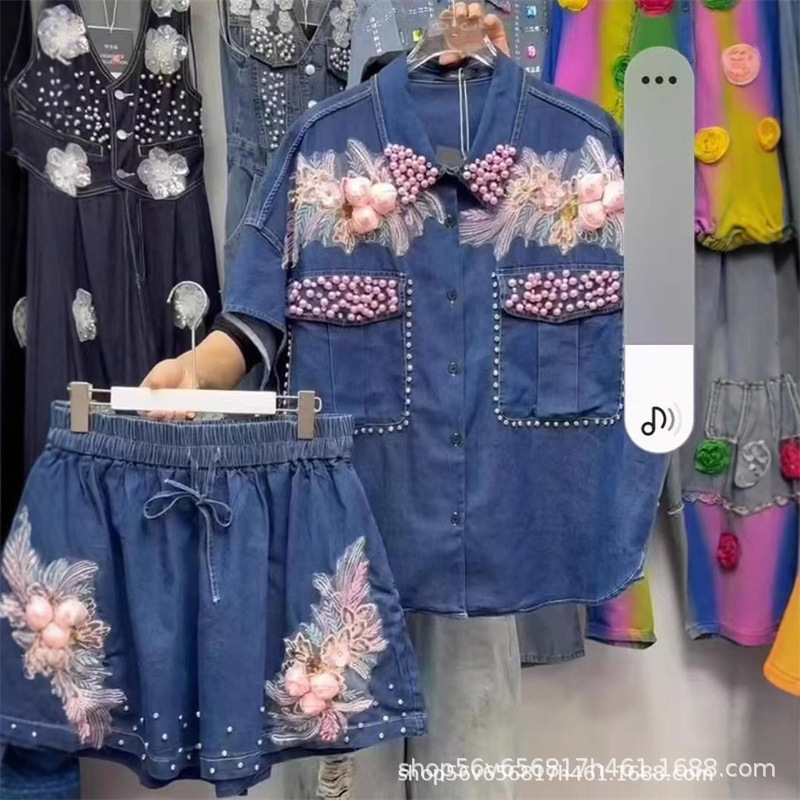 Women Diamonds Beaded Flowers  - Embroidery Jeans 评论和价格