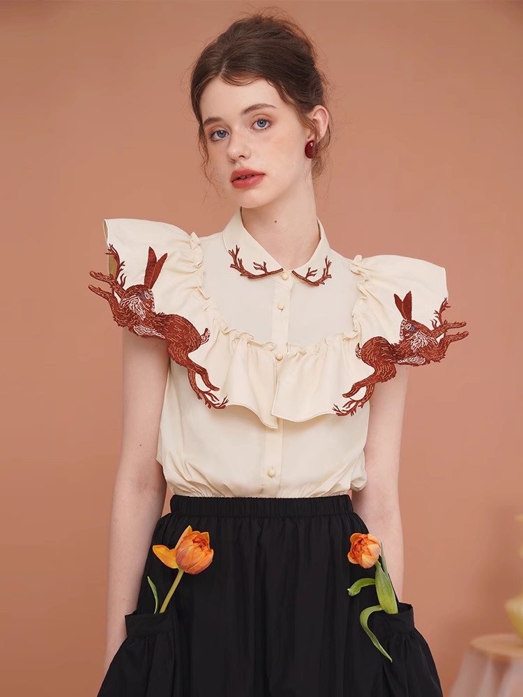 Rabbit Embroidered Shirt for W - Embroidery Rabbit 评论和价格