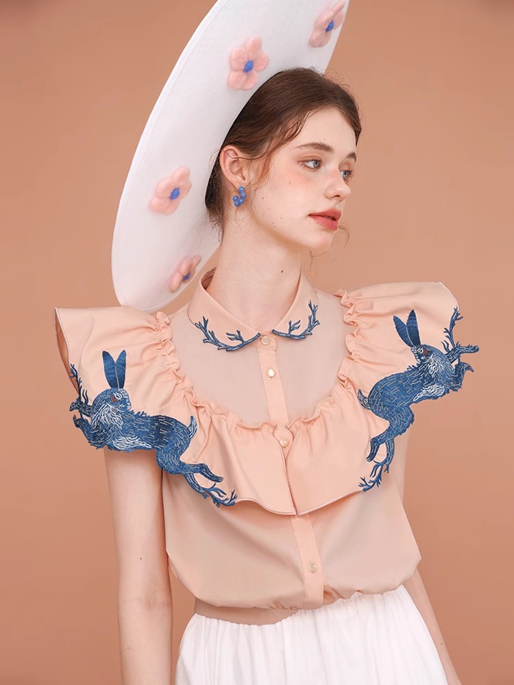 Rabbit Embroidered Shirt for W - Embroidery Rabbit 评论和价格